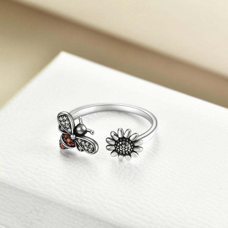 Adjustable Fancy Sterling Silver Rings sunflower 
