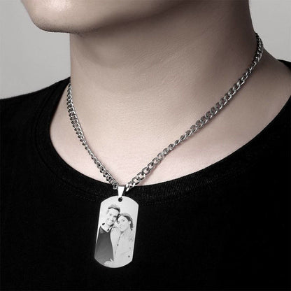 Men's Engraved Photo Silver Necklace