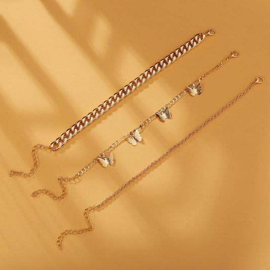 3 Piece Chain and Butterfly Bracelet Set