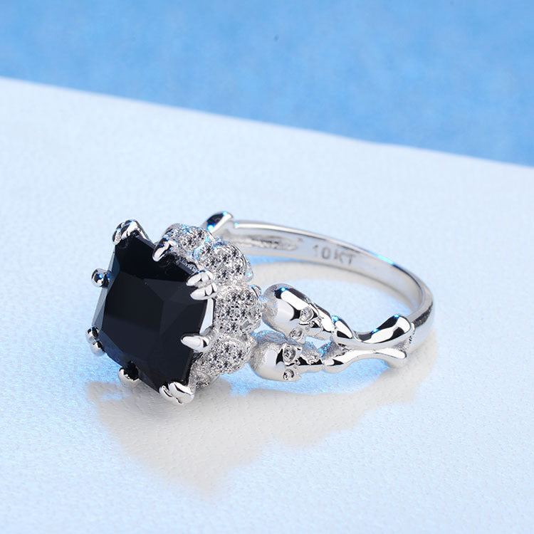 Sterling Silver Zircon Ring Black cubic zirconia
