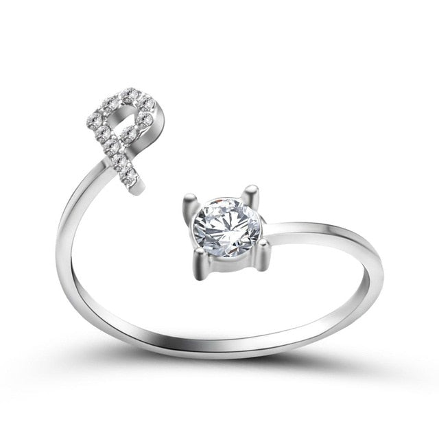 Adjustable 26 Initial Letter Ring For Women
