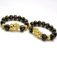 Natural Obsidian Bracelet Gold Leather Embroidered Men And Women