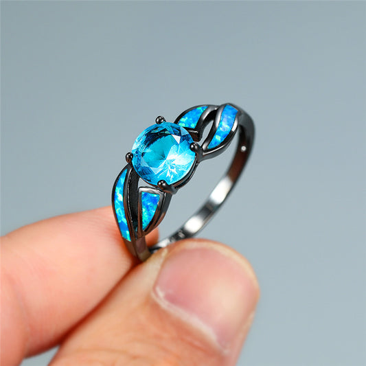 Blue Zircon Diamond Ring