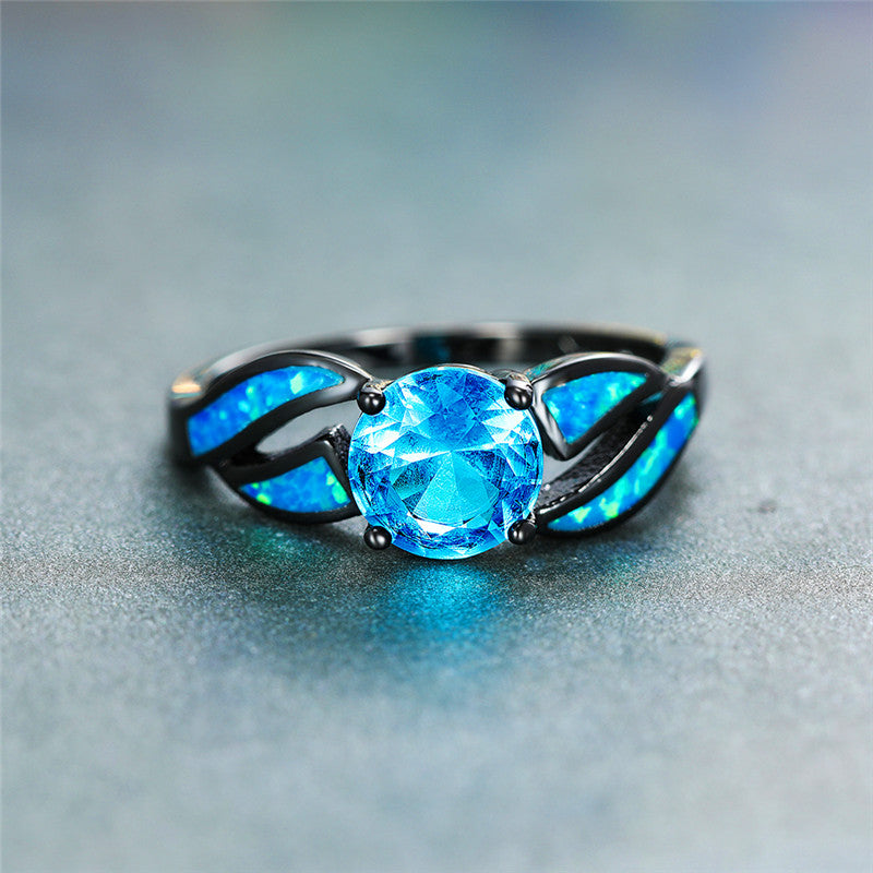 Aqua Blue Zircon Diamond Ring