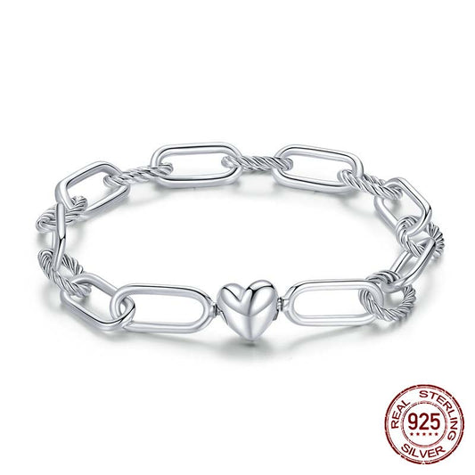 Fashion Simple Love Paperclip S925 Silver Bracelet