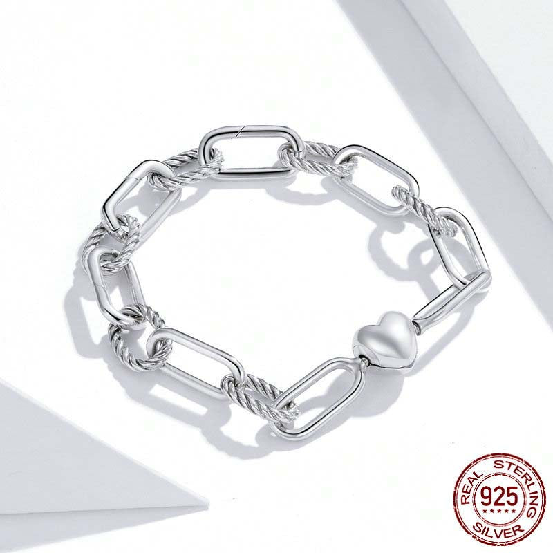 Fashion Simple Love Paperclip S925 Silver Bracelet