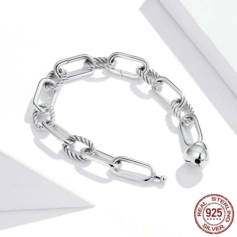 Fashion Simple Love Paperclip S925 Silver Bracelet