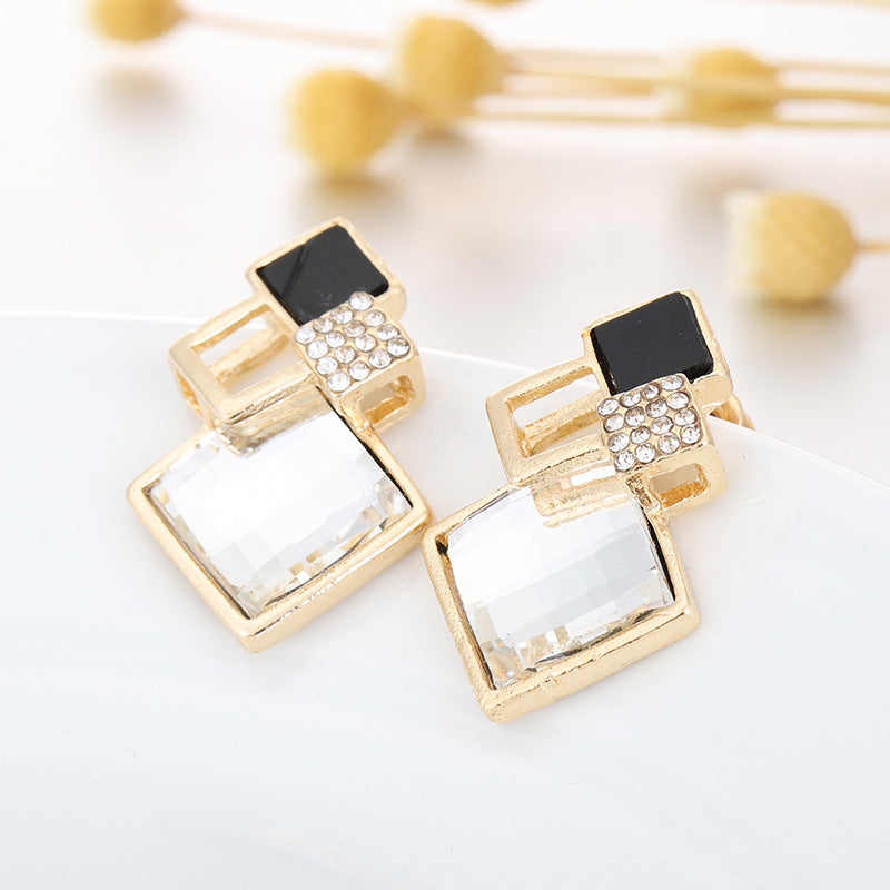 Square Glass Crystal Inlaid Pendant Jewelry Set