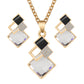 Square Glass Crystal Inlaid Pendant Jewelry Set