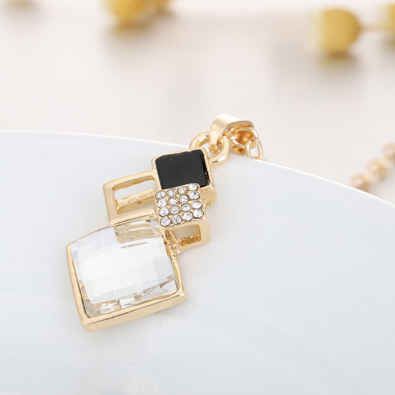 Square Glass Crystal Inlaid Pendant Jewelry Set