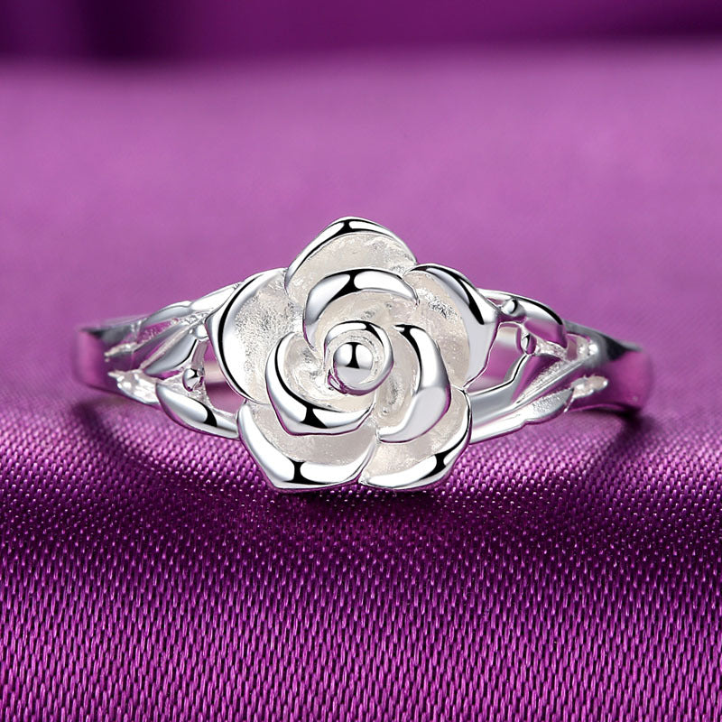 Pure Silver Rose Flower Ring