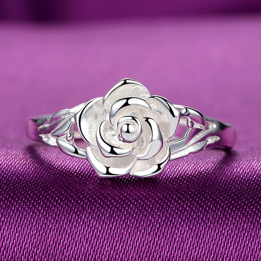 Pure Silver Rose Flower Ring