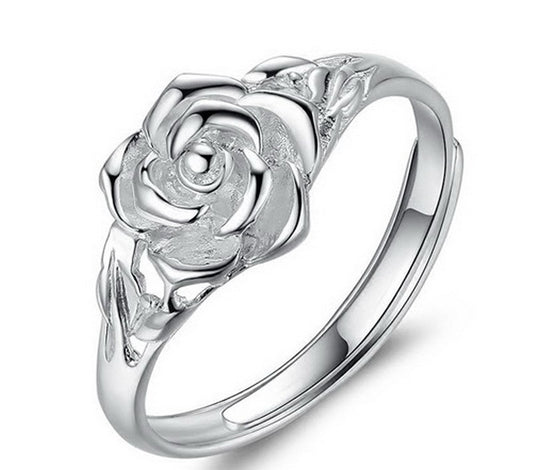 Pure Silver Rose Flower Ring