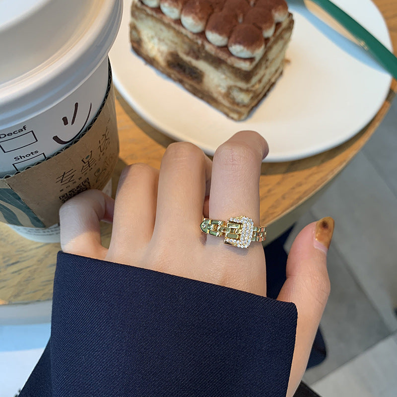 Adjustable Belt Buckle Zircon Ring for girl
