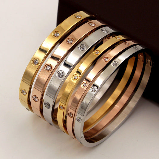 Full diamond brushed couple dark buckle bracelet