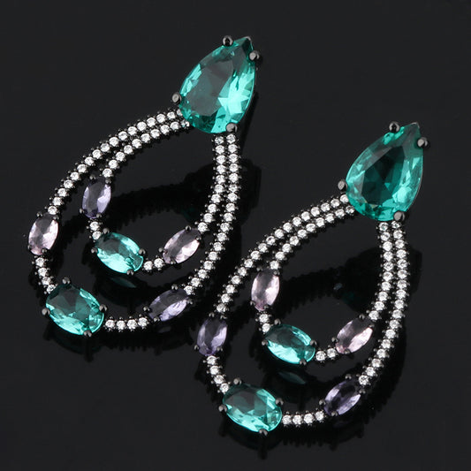 Green Big Water Drop Dangle Earrings Full Pave Zirconia Colorful