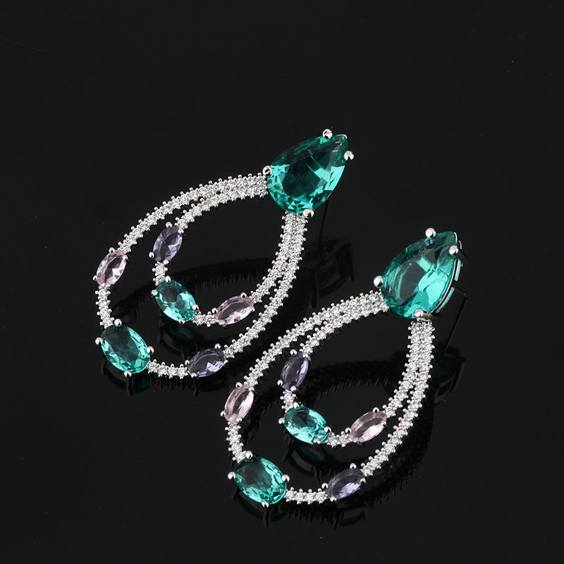 Green Big Water Drop Dangle Earrings Full Pave Zirconia Colorful