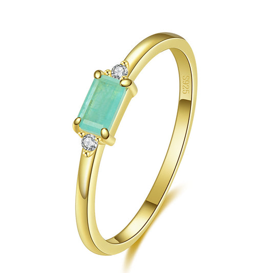 925 Sterling Silver Simple Fashion Ring green & gold