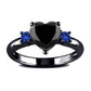 Black Heart Gemstone Ring For Wedding blue side stone 