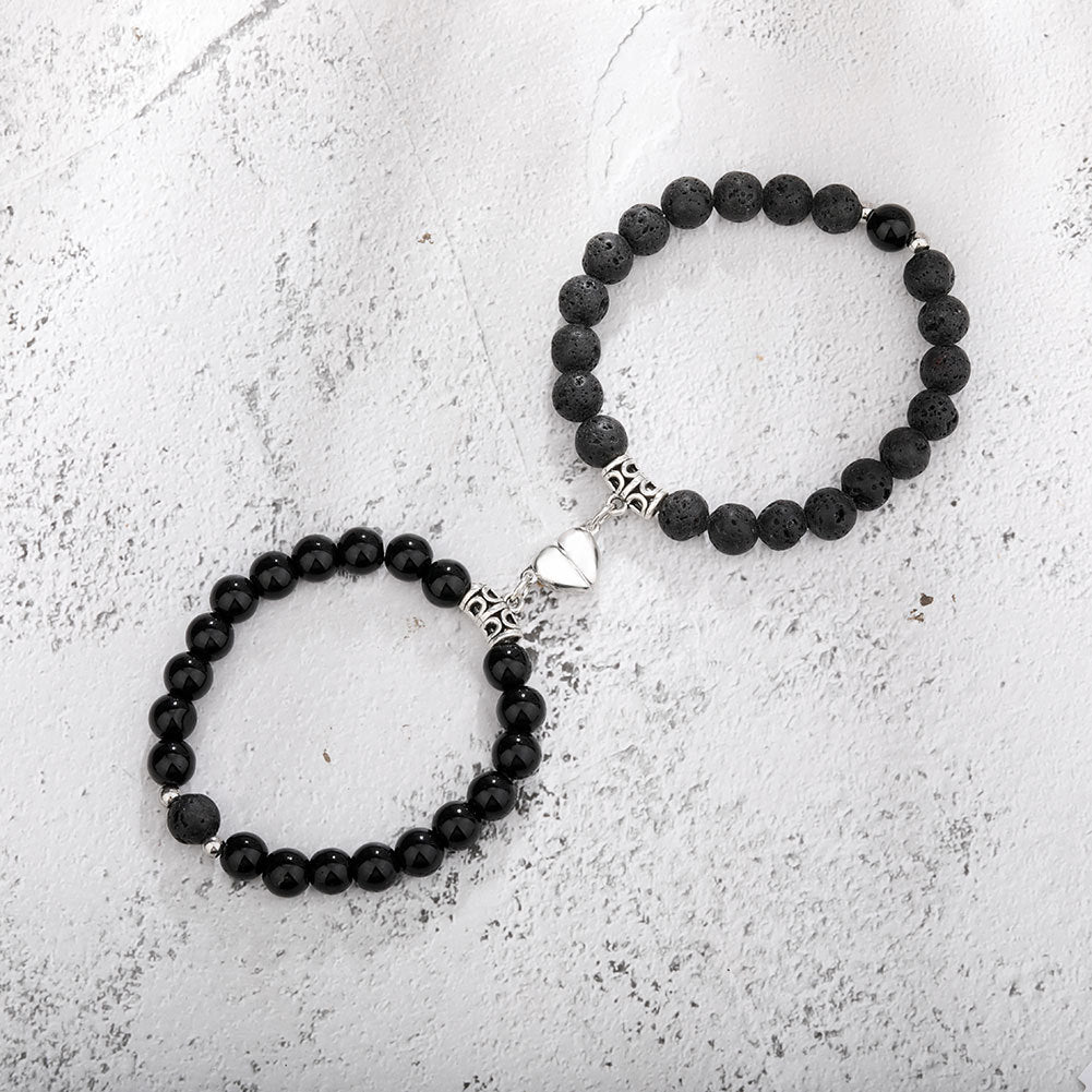 A Pair Of New Peach Heart Magnet Family Bracelets