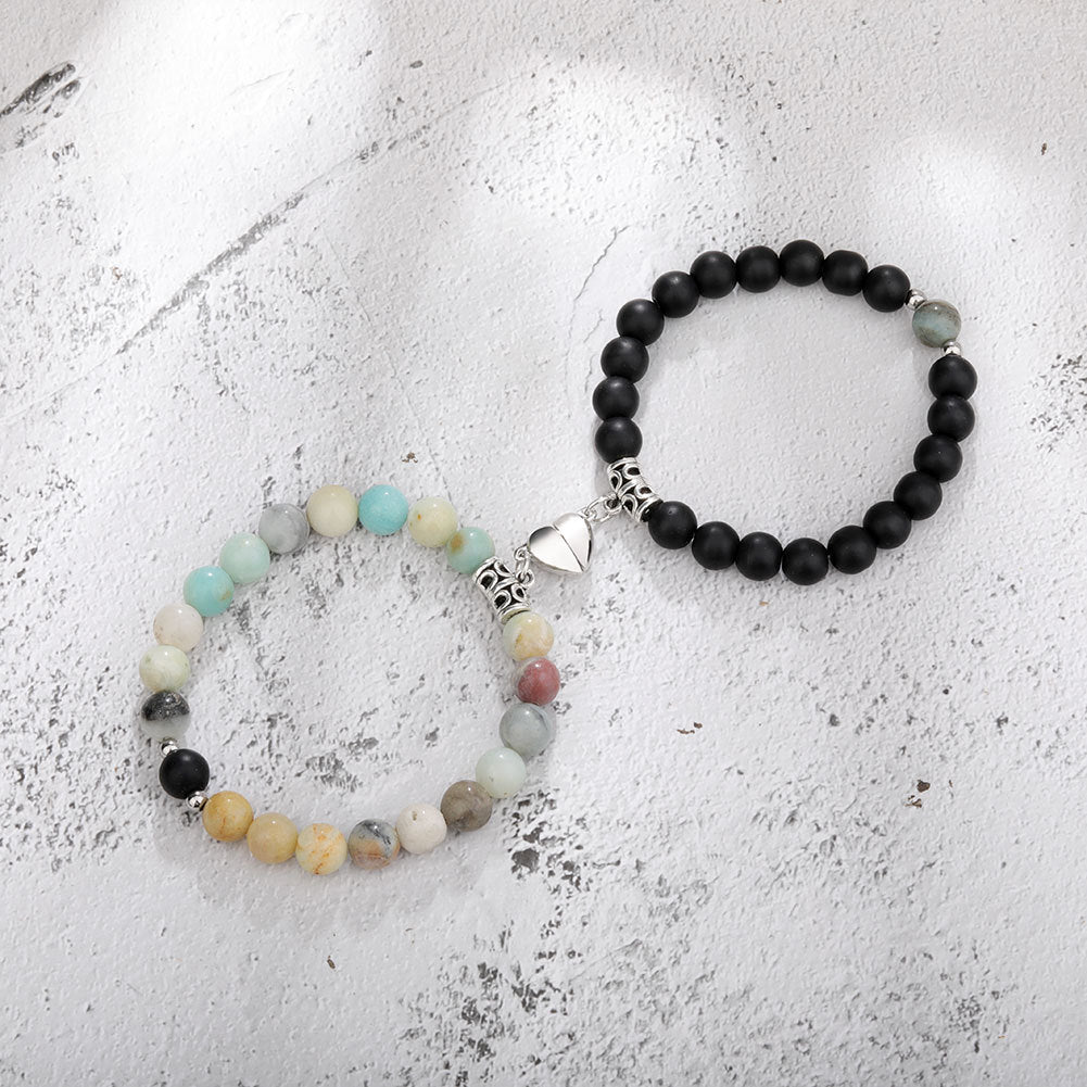 A Pair Of New Peach Heart Magnet Family Bracelets
