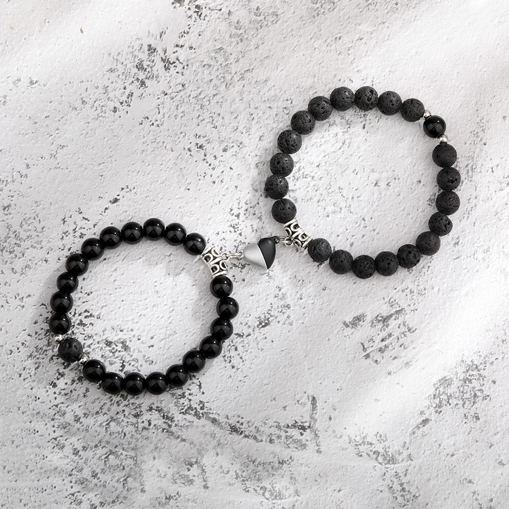 A Pair Of New Peach Heart Magnet Family Bracelets