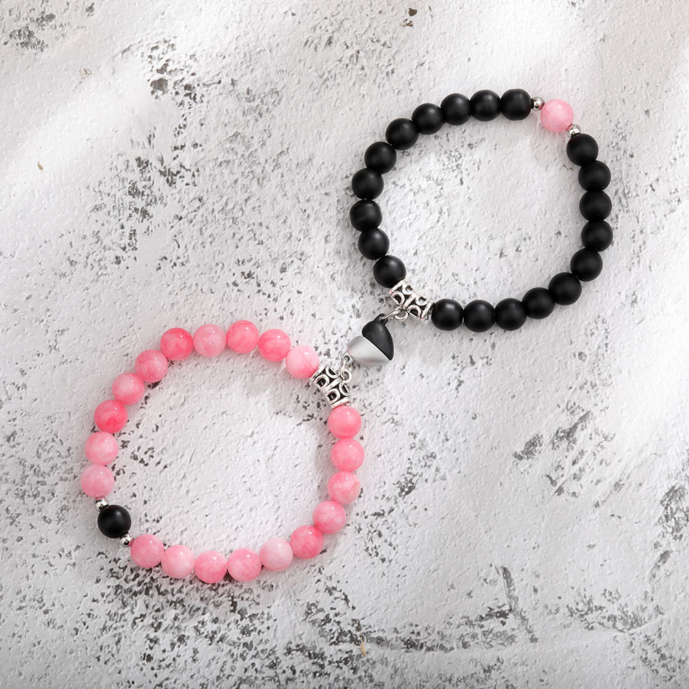 A Pair Of New Peach Heart Magnet Family Bracelets