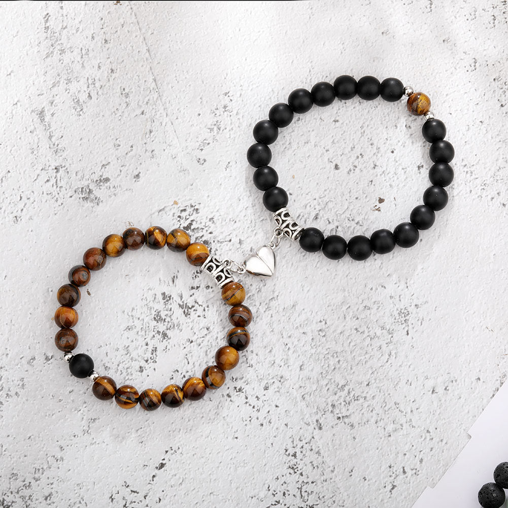 A Pair Of New Peach Heart Magnet Family Bracelets