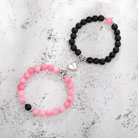 A Pair Of New Peach Heart Magnet Family Bracelets