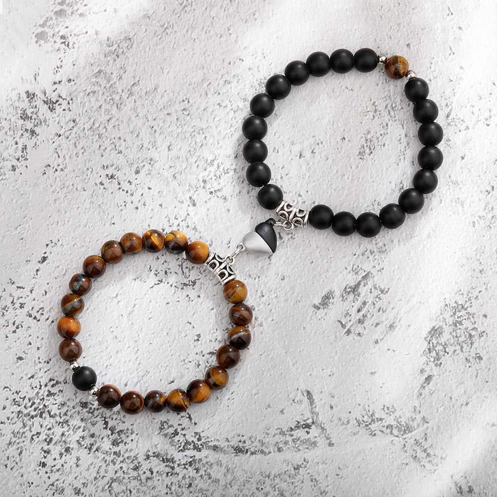 A Pair Of New Peach Heart Magnet Family Bracelets