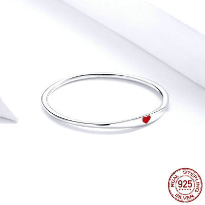 Pure Silver Ring for Women Simple Red Heart Engraved
