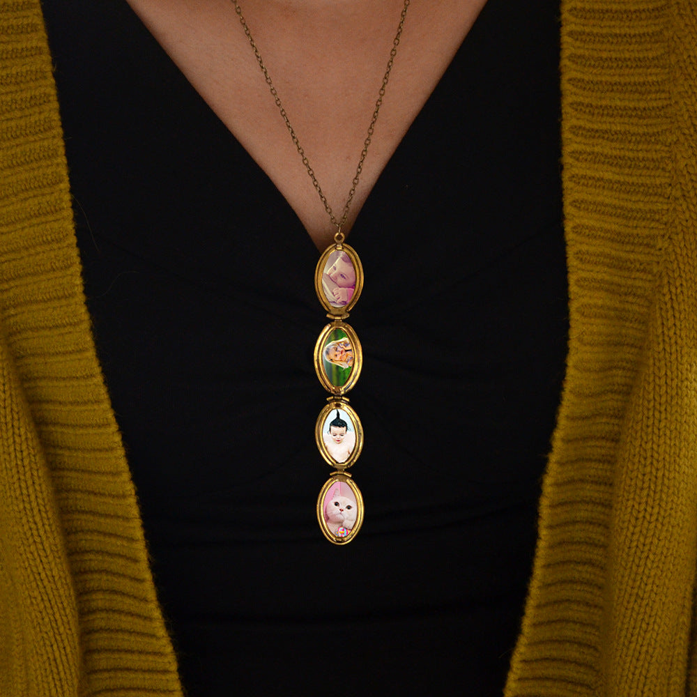Multi-layer photo box necklace