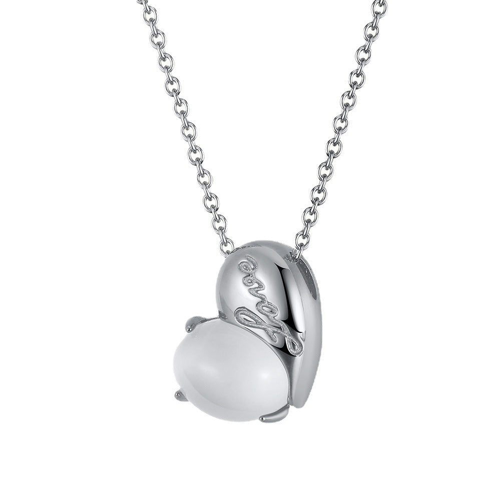 Natural Moonstone 14K Gold Heart Sterling Silver Necklace