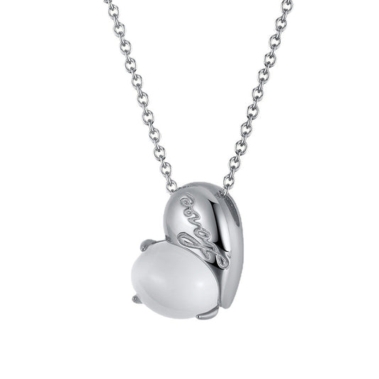 Natural Moonstone 14K Gold Heart Sterling Silver Necklace