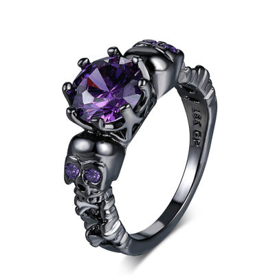 Vintage Black gold Skull Ring inlaid zircon