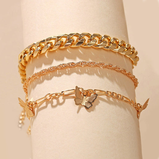 3 Piece Chain and Butterfly Bracelet Set