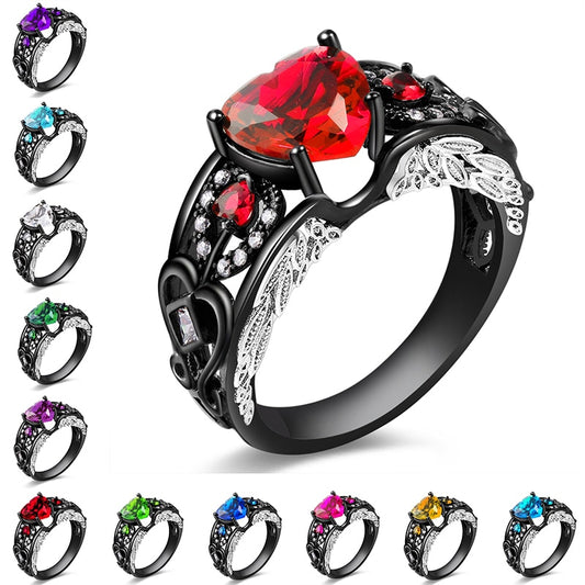 Black Gold Heart Gemstone Ring Jewelry