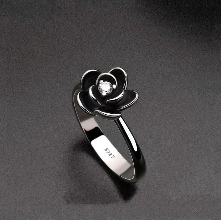 Unique sterling silver rings for women Black rose