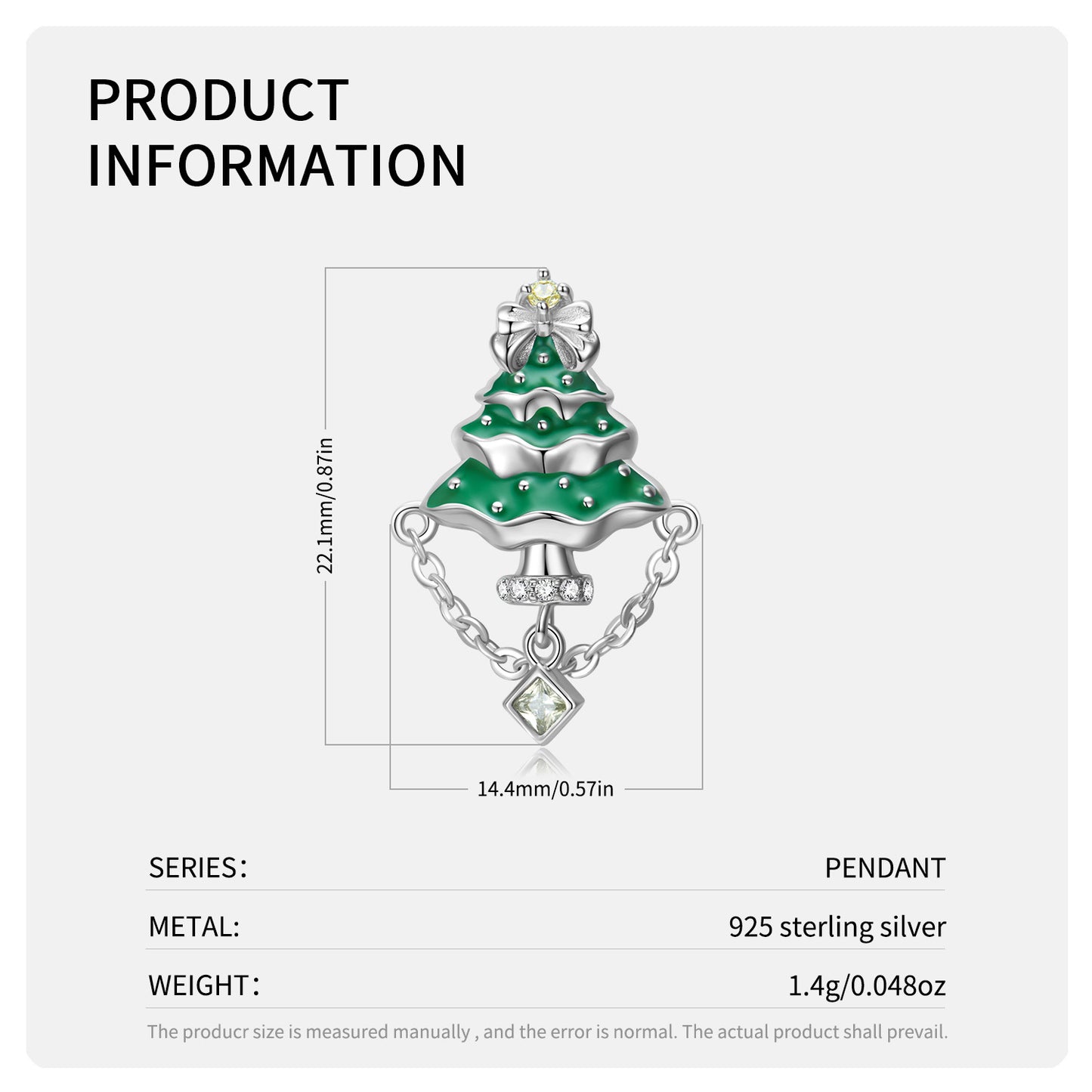 S925 Sterling Silver Gel Drop Christmas Tree Pendant Necklace Green Delicate Ins Style Necklace