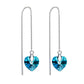 18K White Gold Plating Blue Heart Threader Drop Earrings