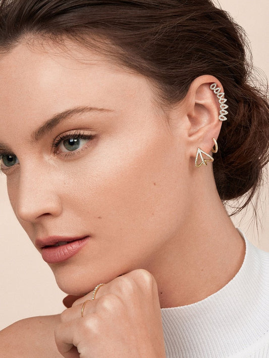 14K Gold Plated  Elements Curved Crawler Earrings