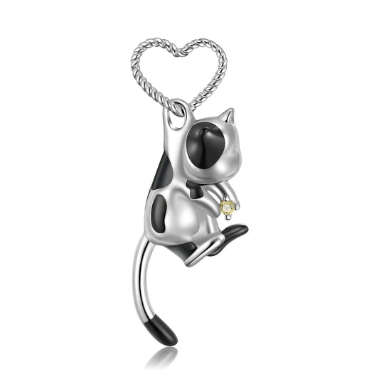 Cute 3D Cow Cat S925 Sterling Silver Necklace Girl Cute Forest Animal Necklace