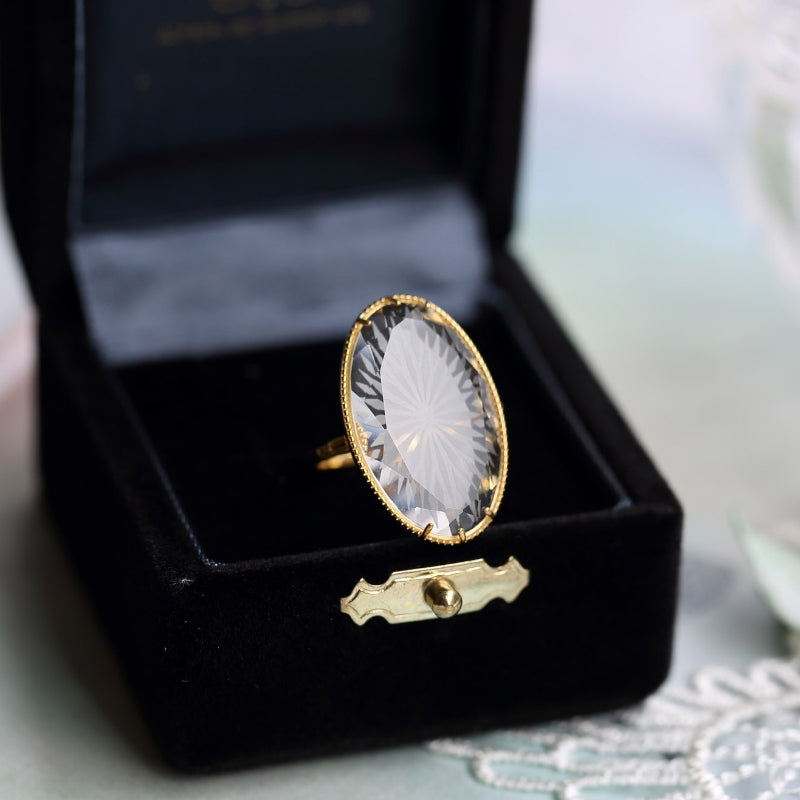 Large Sterling Silver Oval Ring Transparent White