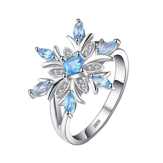 Blue Zircon Engagement Ring Star Flower