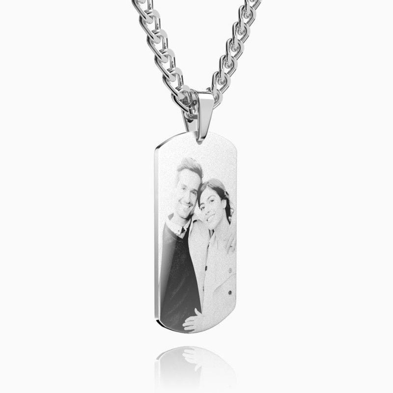 Men's Engraved Photo Silver Necklace