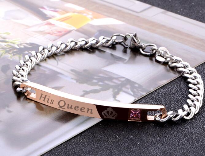 His Queen Her King Black Rose Gold Couple Bracelet