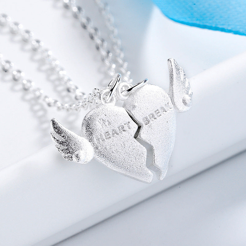 S925 Silver Plated Couple Heart Broken Heart Necklace