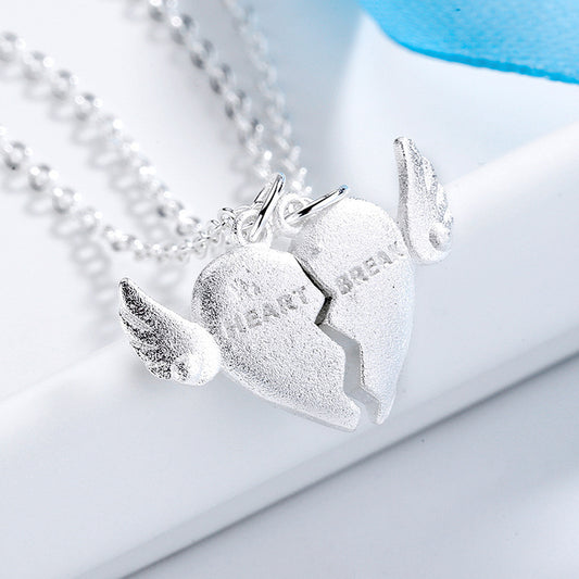 S925 Silver Plated Couple Heart Broken Heart Necklace