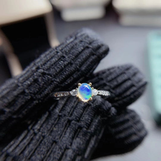 New Natural Opal Ring 925 Silver Inlaid