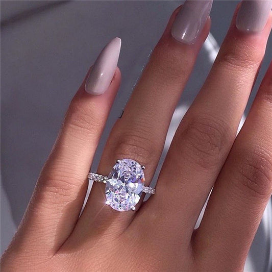 Platinum Plated Zircon Stone Ring Oval Shape large stone